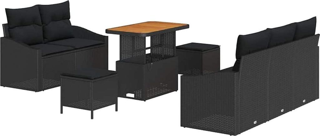 Gartensofa-set mit Kissen 8 pcs Schwarz Poly-Rattan
