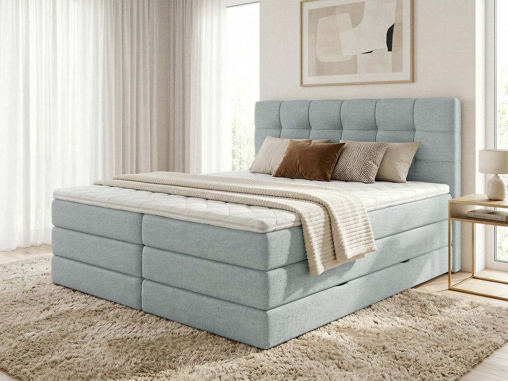 Boxspringbett Best XL mit 2 Bettkästen und Topper, mit Taschenfederkern- und Bonellfederkernmatratze, Doppelbett, Polsterbett aus Webstoff mit Sta...