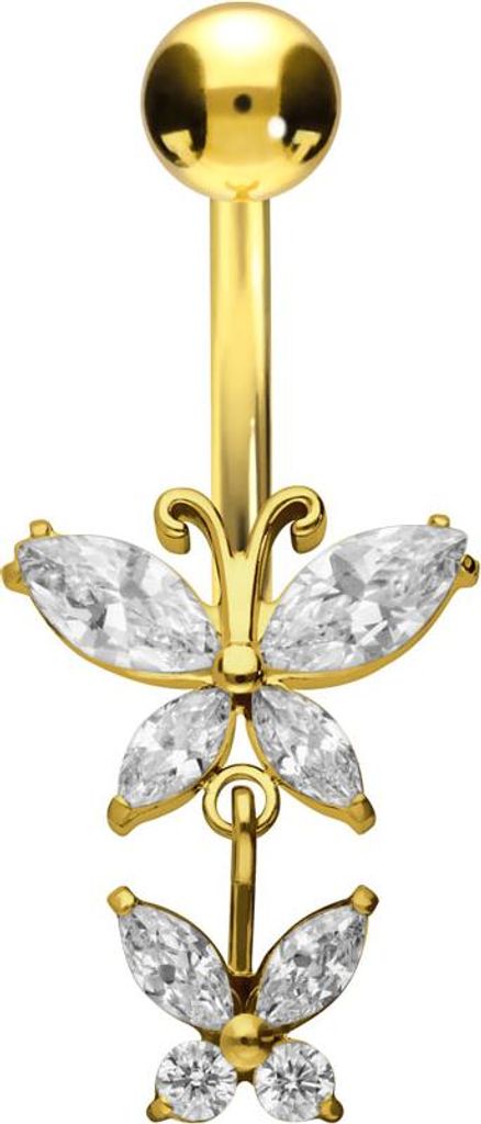Bauchnabelpiercing Titan Bananabell mit Innengewinde 2 KRISTALLSCHMETTERLINGE