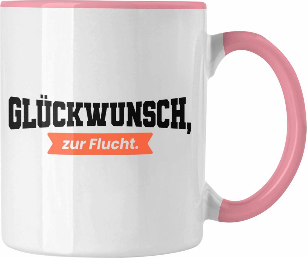 Trendation - Jobwechsel Tasse Geschenk Kollege Kollegin Lustig Abschiedsgeschenk Sprüche Glückwunsch Zur Flucht Abschied (Rosa)