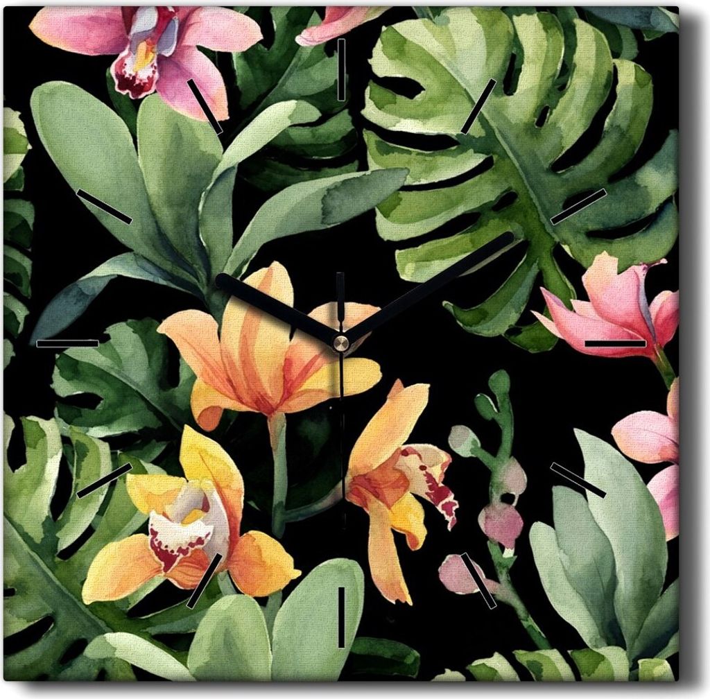 Coloray Hodiny Unikátní 30x30 cm Tiché hodiny Pro obývací pokoj a kuchyň Nástěnné hodiny Plátno Černé ručičky hodin - Sázet květiny