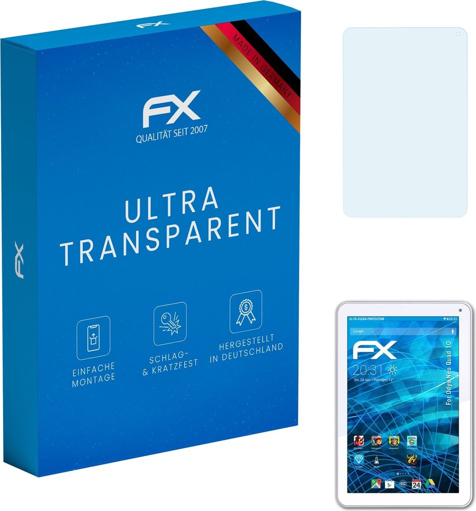 atFoliX FX-Clear 2x Schutzfolie kompatibel mit Odys Neo Quad 10 Displayschutzfolie