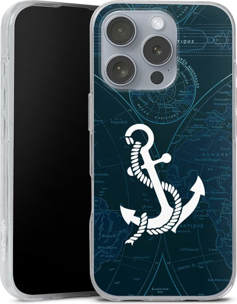 DeinDesign Handyhülle für Apple iPhone 16 Pro Silikon Hülle Case Smartphone Schutzhülle Anker Landkarte Segeln