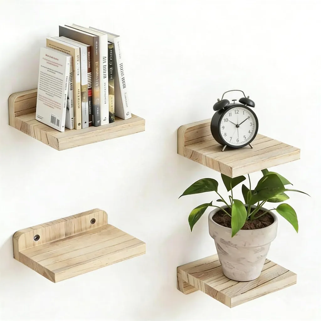 Étagère Murale Carrée en Bois : Lot de 4 Mini Supports pour Plantes