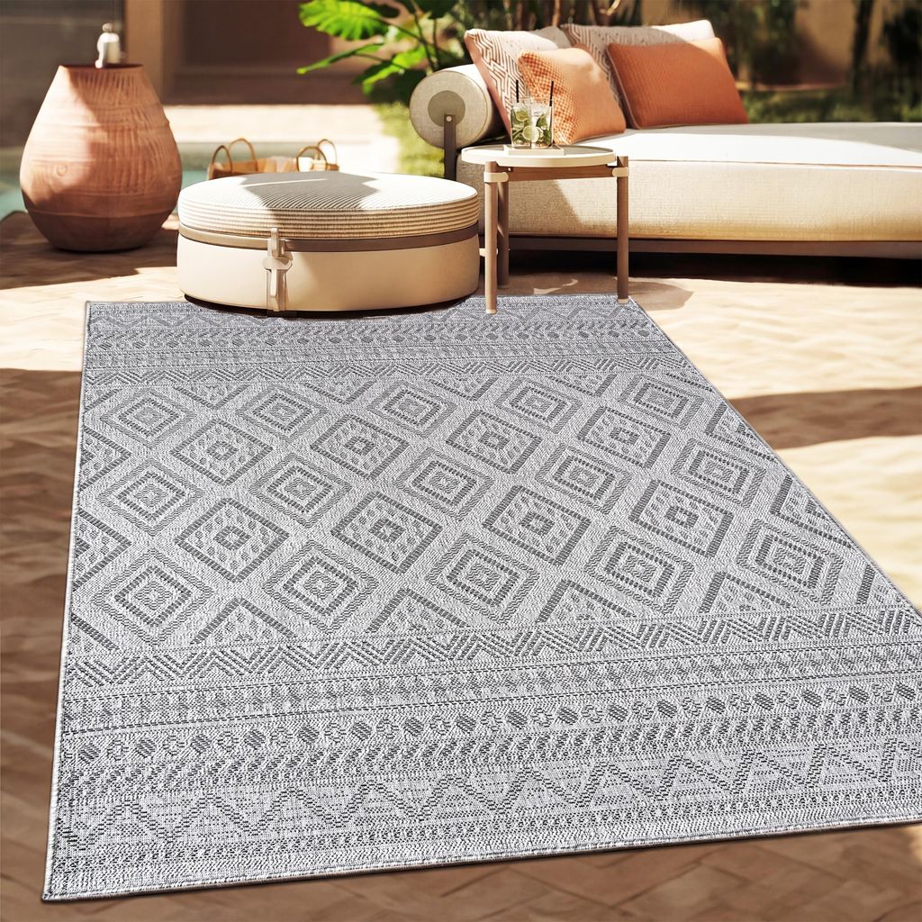 Tapis d'extérieur en lin tissé moderne Boho Ethno résistant Image du produit 