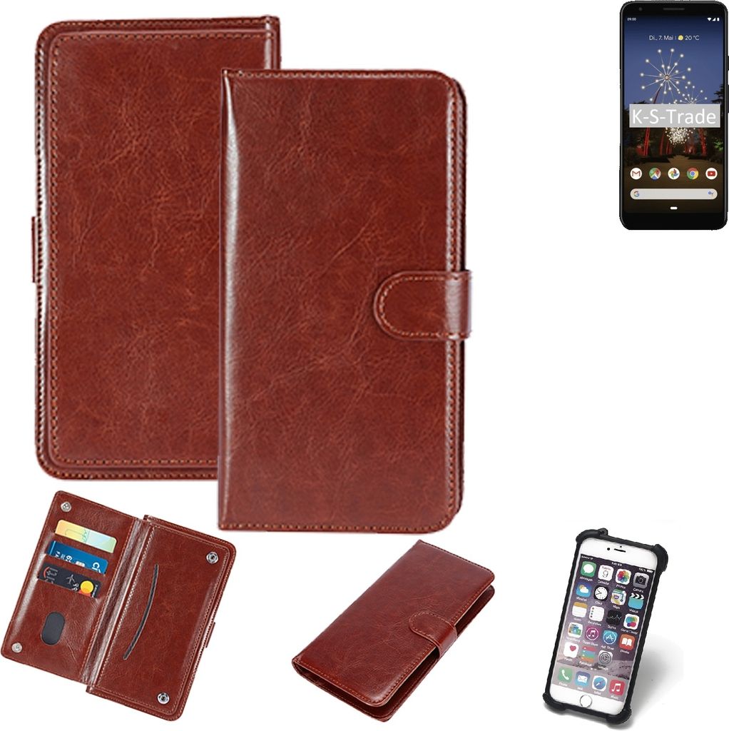 K-S-Trade 360° Hülle kompatibel mit Google Pixel 3a XL braun Kunstleder Case BookCase WalletCase Kunstlederederhülle Handyhülle, Rundumschutz