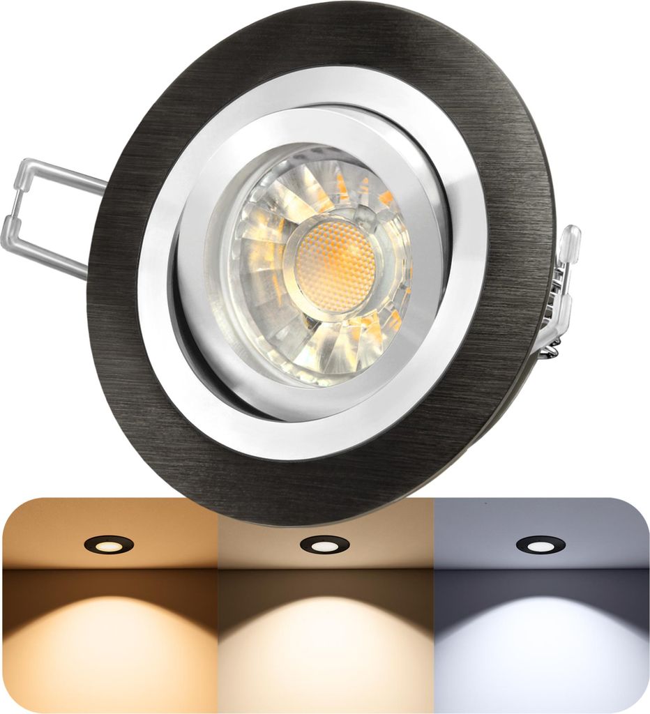 SSC-LUXon LED Einbau-Strahler RF-2 schwenkbar Aluminium gebürstet schwarz eloxiert 6W DIMMBAR drei einstellbaren Lichtfarben 3CCT GU10 230V