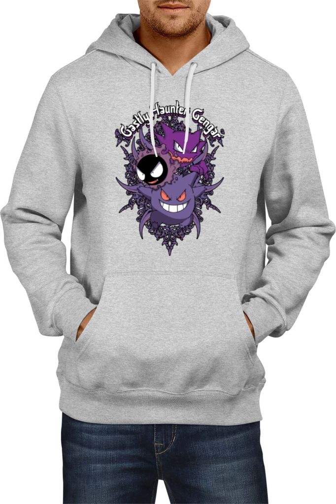 Herren Kapuzenpullover Japan Anime Manga Pokemon Gengar, Man XL / Grau