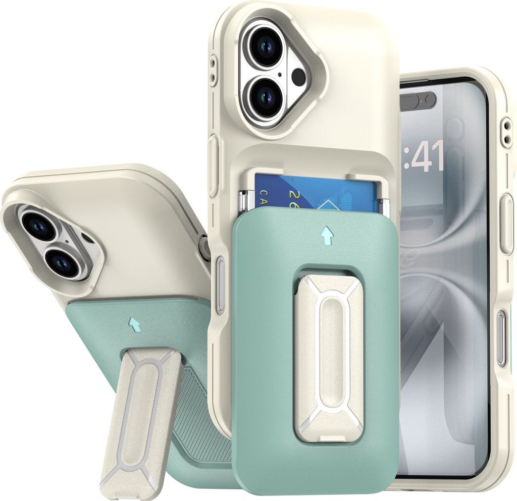 Kartenhalter Handyhülle für iPhone 16, Weiches TPU Brieftasche, Heavy Duty Ständer Hülle Türkis