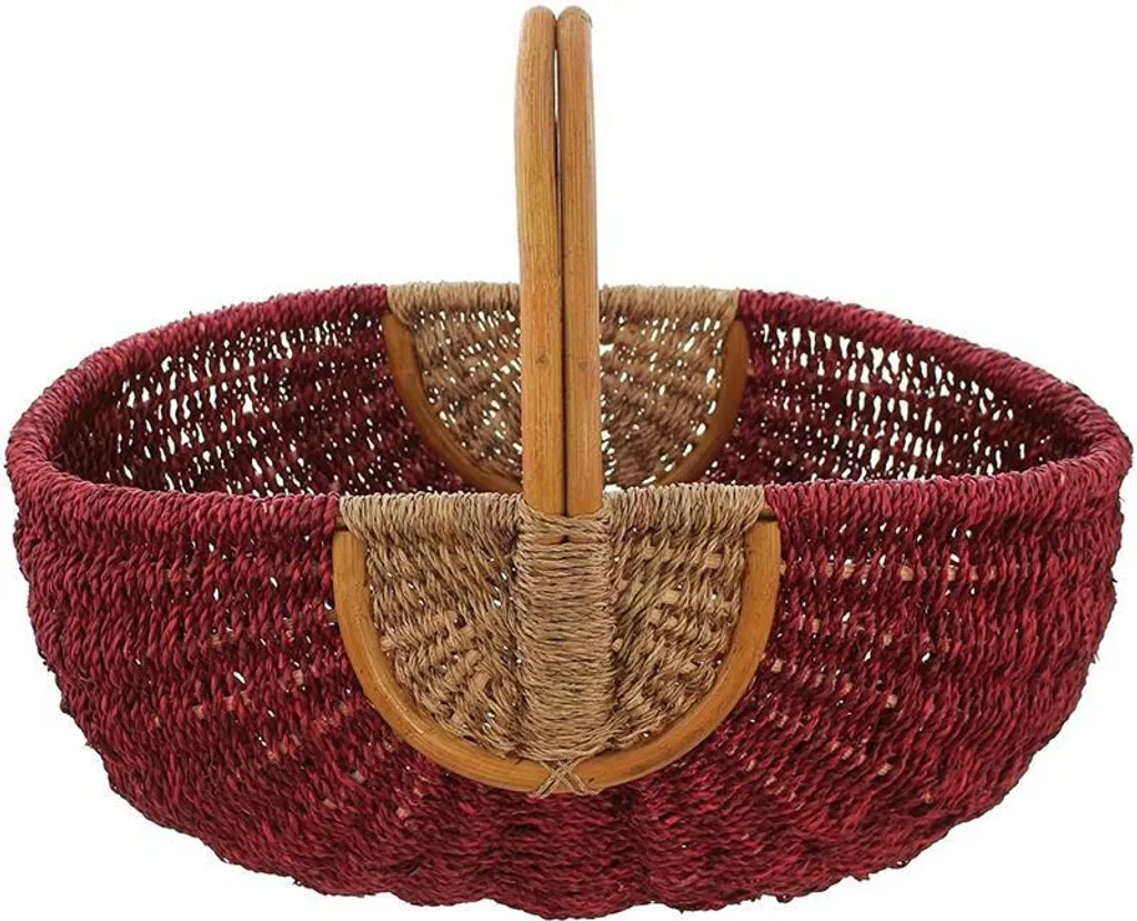 Panier de marché rouge en rotin pour vos courses et pique-nique chic - 3