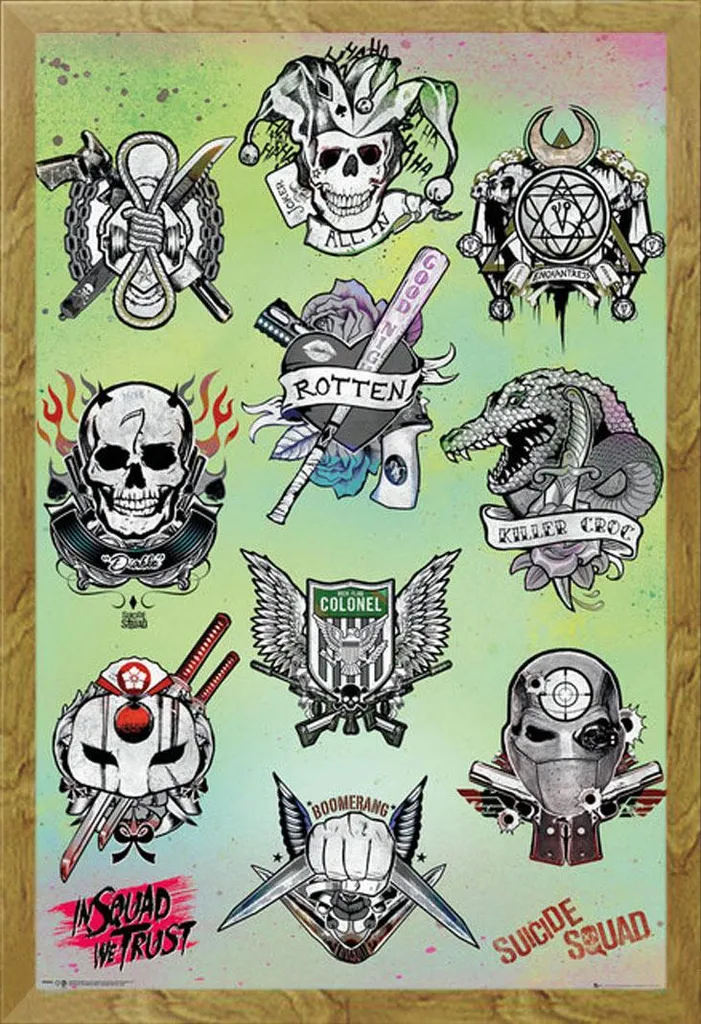 Suicide Squad - Poster - Salone del tatuaggio + cornice rimovibile, Shinsuke® Maxi MDF oak, disco acrilico