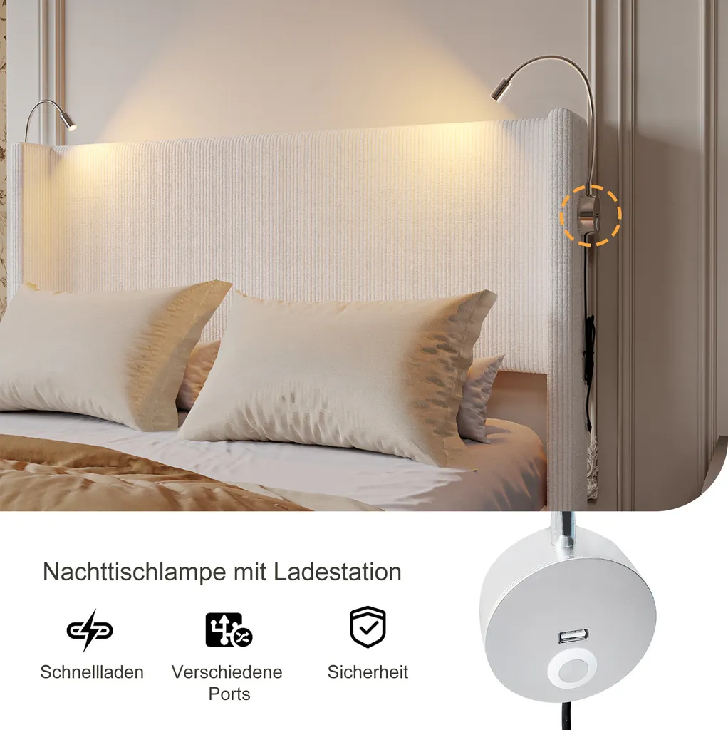 Lit de Rangement 140x200cm : Sommier Relevable et Liseuses Intégrées