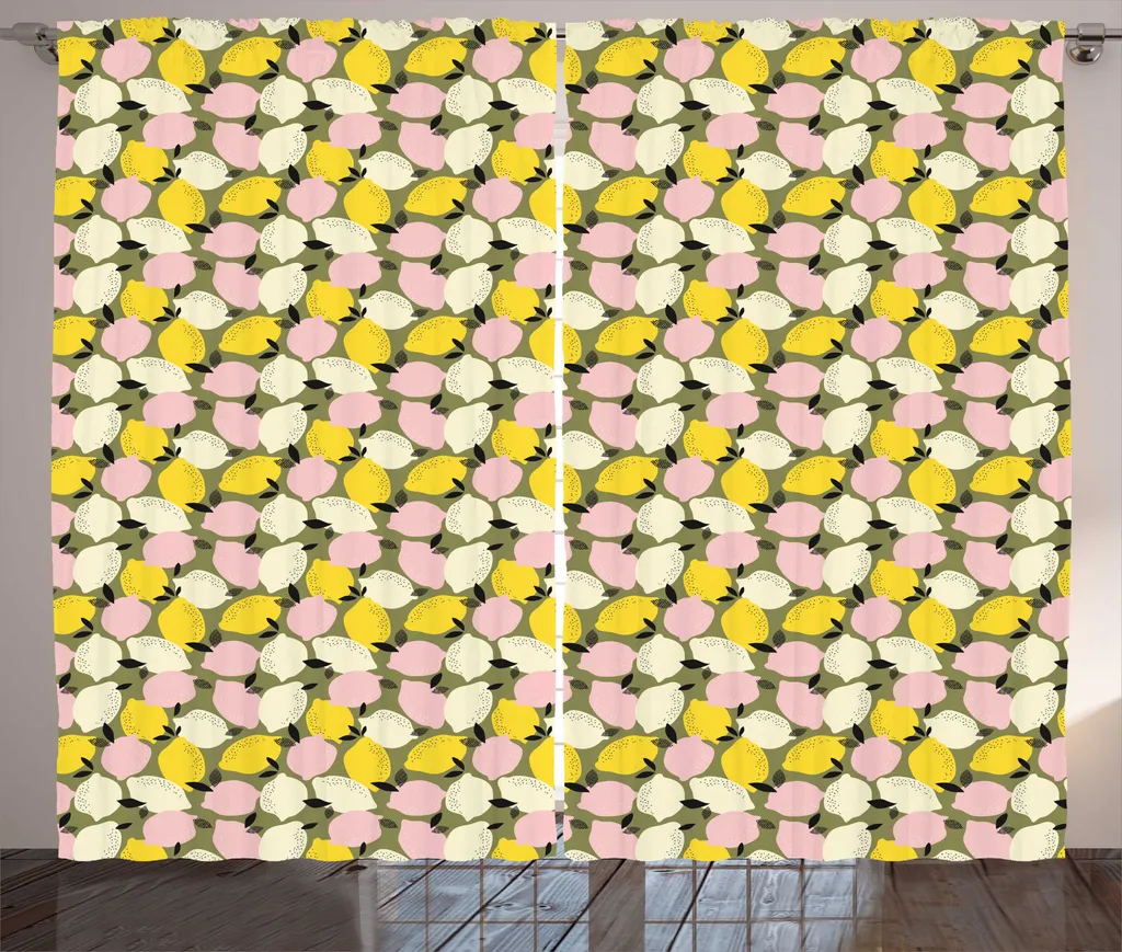 Rideau à fronces motif citron pour chambre à coucher 280 x 225 cm