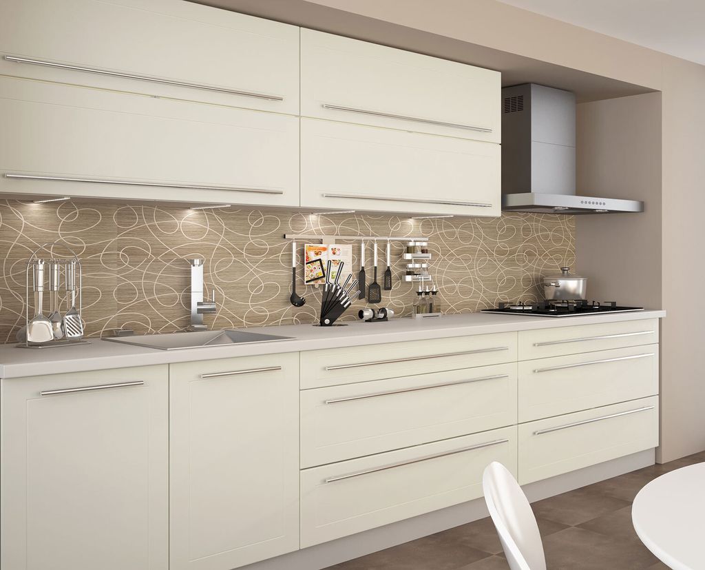 Blocco cucina KVANTUM 240cm frontale grigio MDF vaniglia Immagine del prodotto 