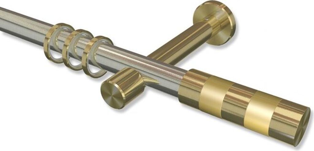 Interdeco Gardinenstange, Vorhangstange Edelstahl-Optik / Messing-Optik Modell Prestige Mavell, 20 mm Ø 1-läufig, 360 cm (geteilt)