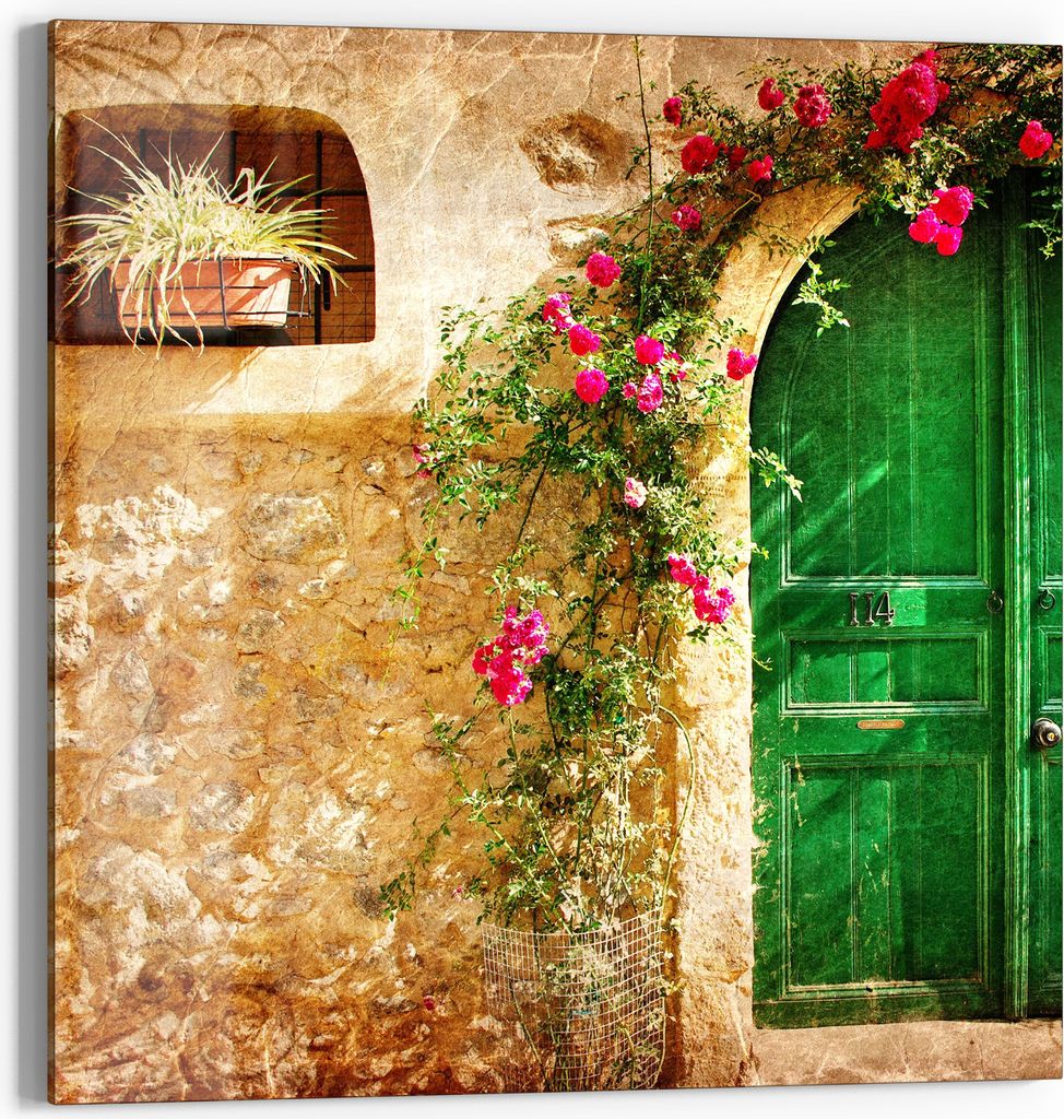 DEQORI Glasbild Echtglas 50x50 cm 'Blühende Türen' Wandbild Bild modern Deko