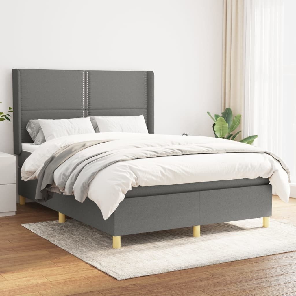 The Living Store Boxspringbett mit Matratze Dunkelgrau 140x190 cm Stoff