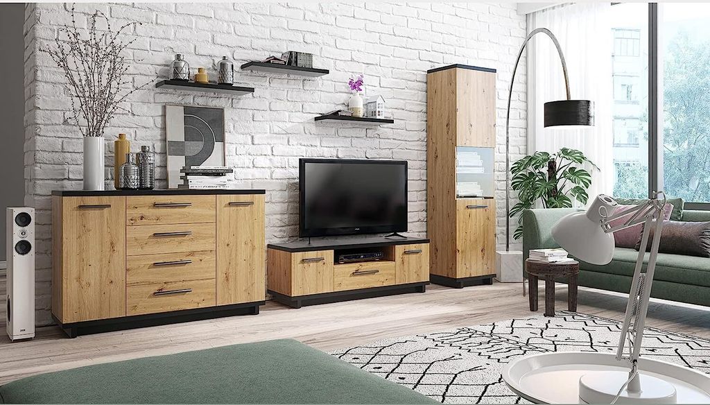 DESIGN MÖBEL Wohnzimmermöbel Set 1 – TV-Schrank, Lowboard, Hängeschrank & Sideboard INEZ – Fernsehtisch, Kommode