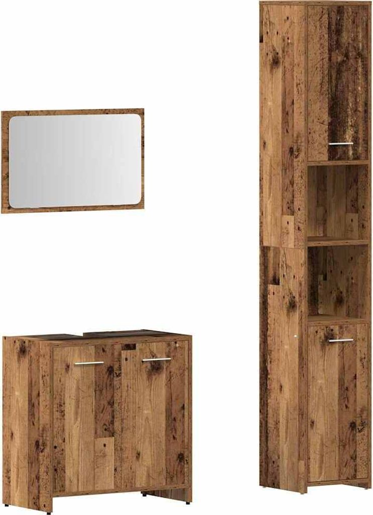 (Robust Möbel) 3-tlg. Badmöbel-Set stylische - Badezimmerschrank, Badschrank - Altholz-Optik Holzwerkstoff - Badezimmerschränke DEMöbel386406