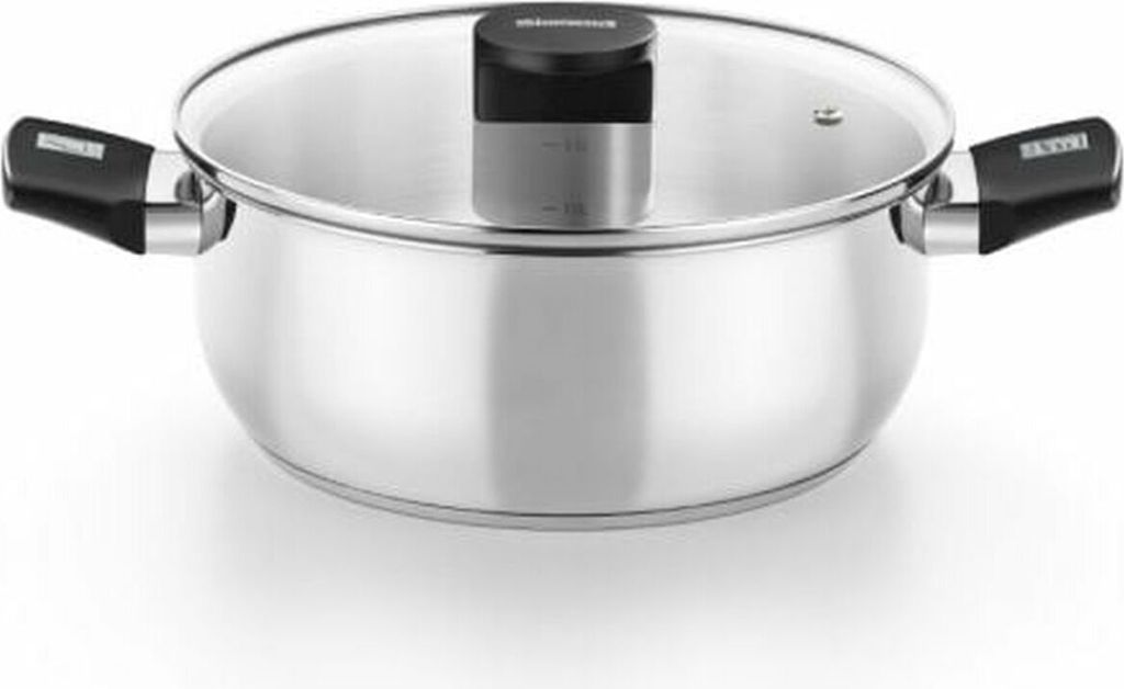 Monix - Stieltopf de Edelstahl de 5,7 L, Fassungsvermögen de 5 bis 6 L, unbeschichtet, mit Deckel, Diffusorboden de 4,5 mm, silber/edelstahl