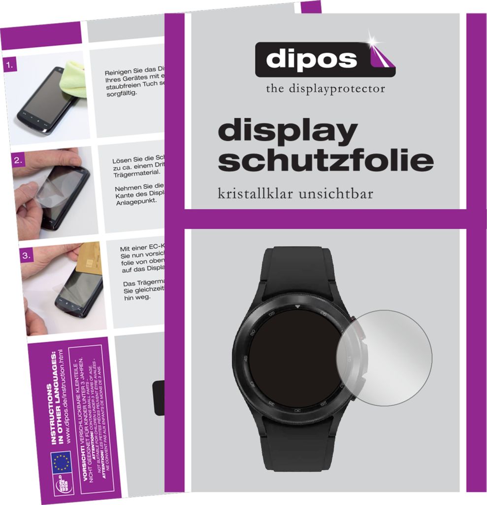 2x Schutzfolie für Samsung Galaxy Watch 4 Classic (42 mm) klar Displayschutzfolie Folie Display Schutz dipos