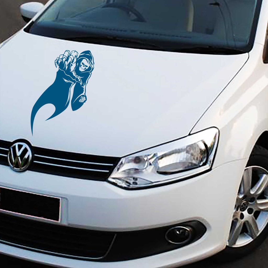 Aufkleber - Autoaufkleber "Reaper" Skull 60cm x 31cm Signalblau - Tuning Carystyling Heckscheibe Auto