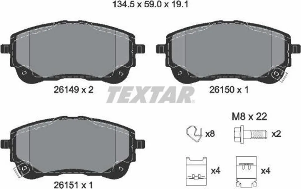 Plaquettes de frein TEXTAR 2614901 Haute Résistance pour Corolla OE