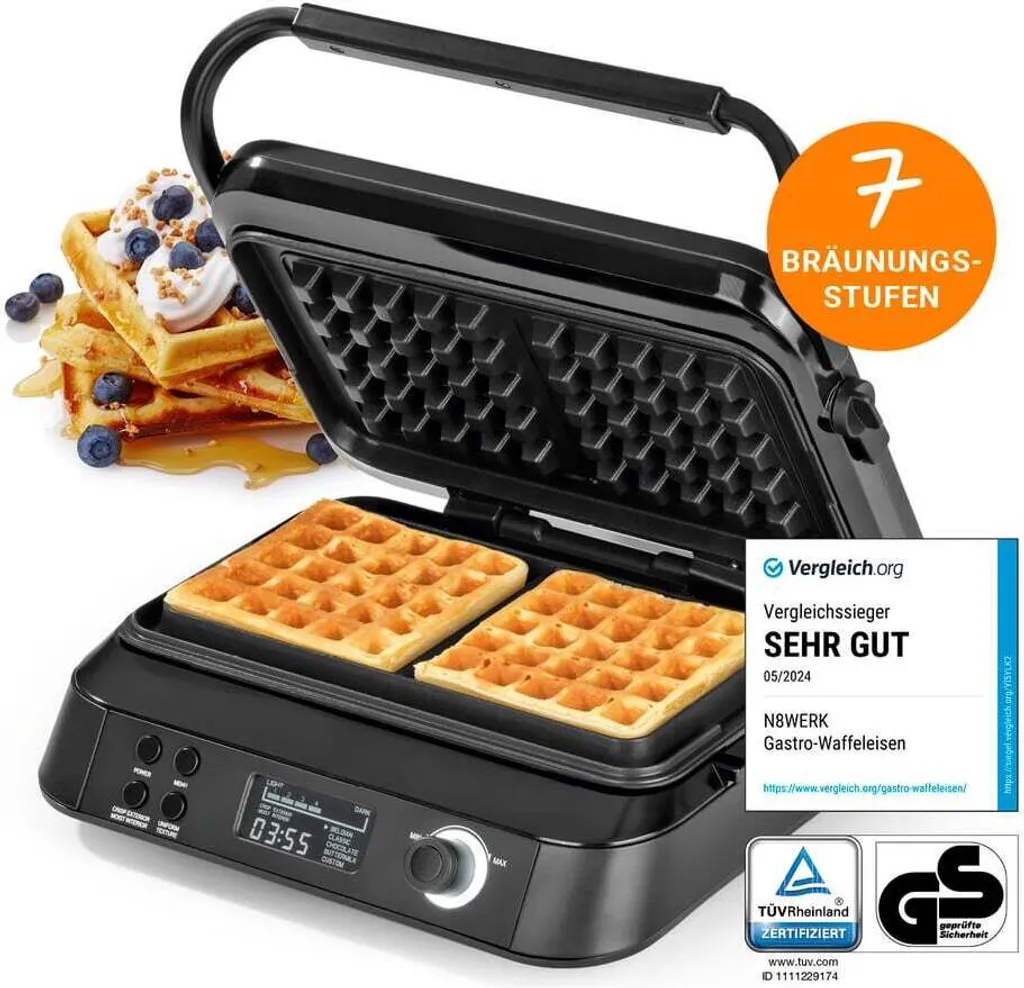 N8WERK Macchina per Waffle: 1600W e 7 Livelli per Waffle Soffici