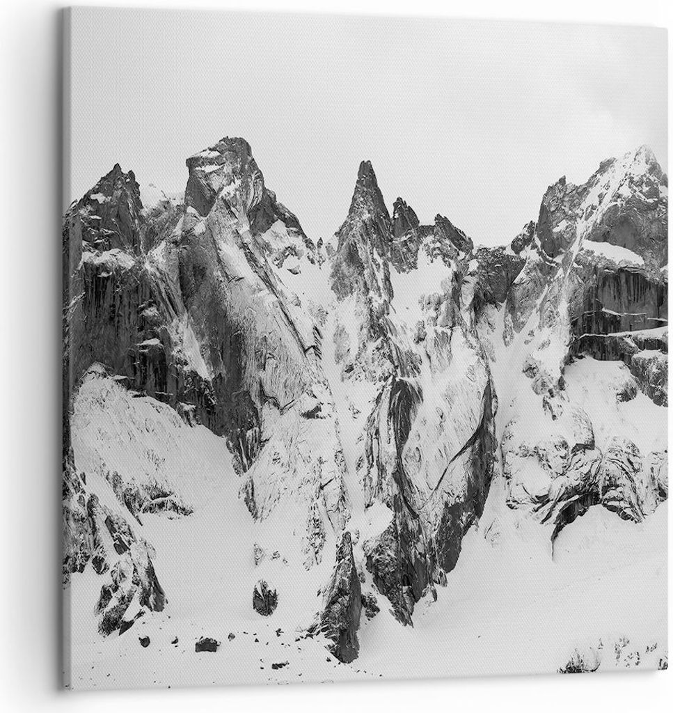 Bild auf Leinwand - Leinwandbild - Einteilig - Alpen Schnee Monochrom - 50x50cm - Wand Bild - Wanddeko - Wandbilder - Leinwanddruck - Bilder - Wand...