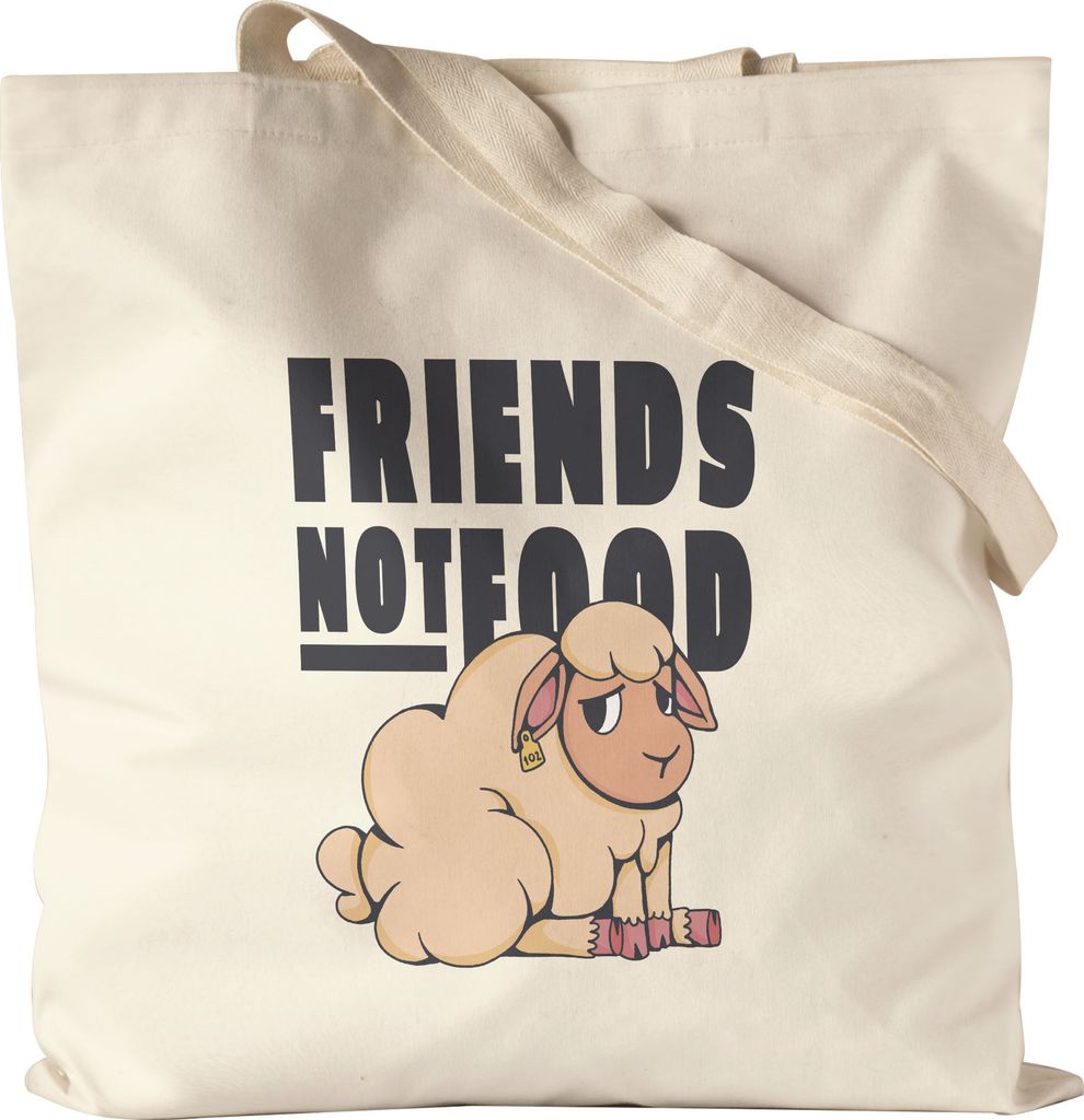 Friends Not Food Jutebeutel Stoffbeutel Canvas Vegan Vegetarier Geschenkidee Plant-Based Tierwohl Süßes Schaf