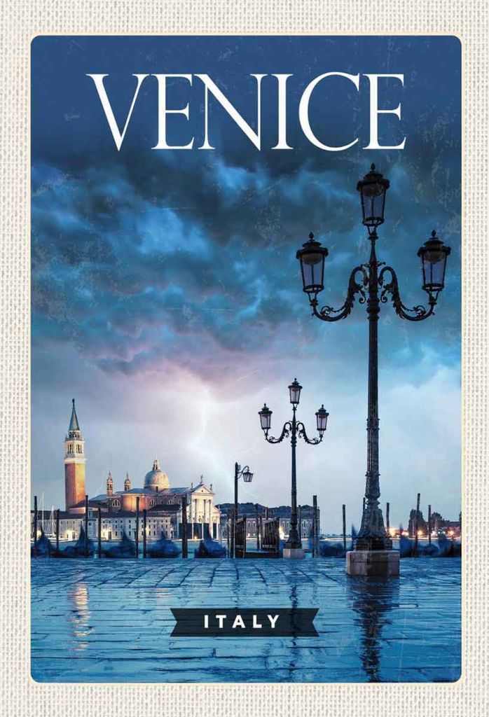 vianmo Holzschild 30x20 cm Venice Italy Poster Blitz Gewitter Bildmotiv Reisemotiv Abenteuer Reisen