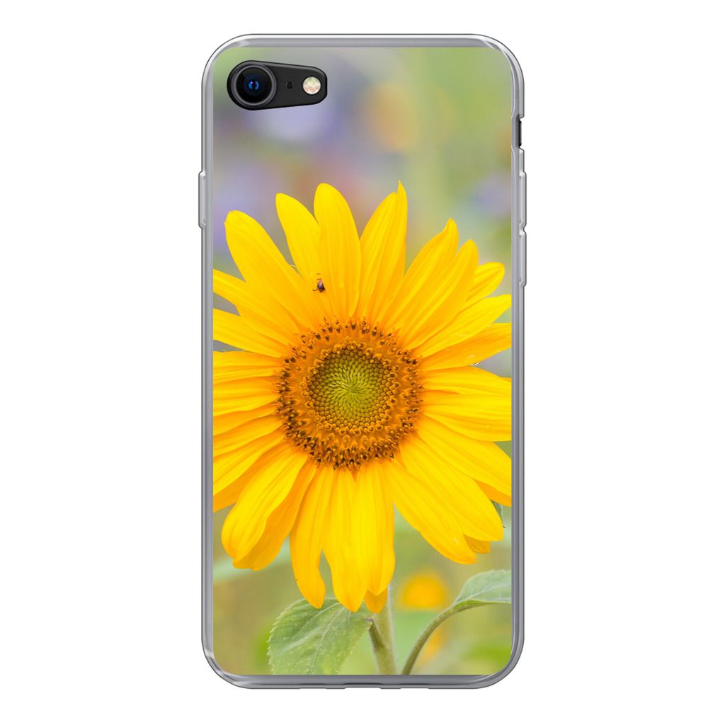 MuchoWow Handyhülle Schutzhülle Hülle für iPhone SE 2020 Blumen - Sonnenblume - Gelb Silikon Softcase Handy Hülle - Kartenbesitzer
