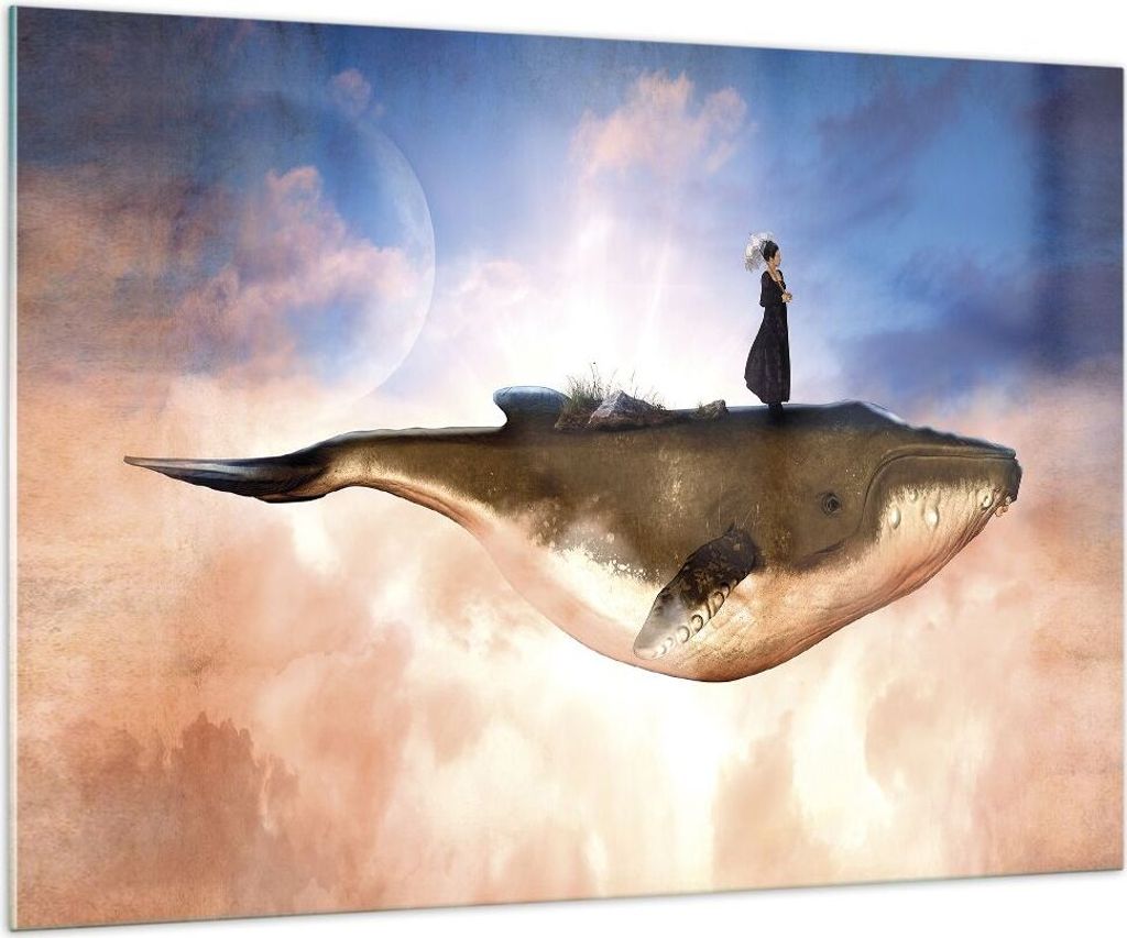 Bilder auf glas - Einteilig - Wal Frau Himmel - 100x70cm - Glasbilder - Wandbilder - Bilder - zum Aufhängen bereit - Wanddekoration aus Glas - Gla...