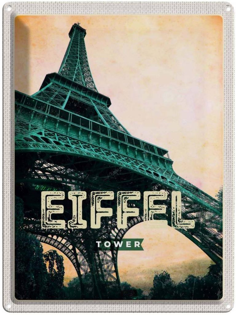 vianmo Blechschild 40x30 cm Eiffel Tower Retro Bild Bildmotiv Reisemotiv Abenteuer Reisen Dekoration Urlaub