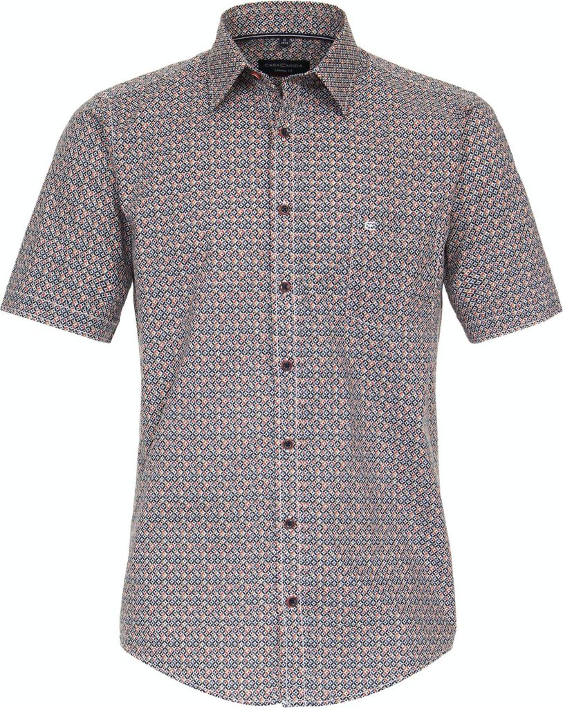 CASAMODA Herren Freizeithemd Kurzarm Kent Casual-Fit Orange gemustert XL