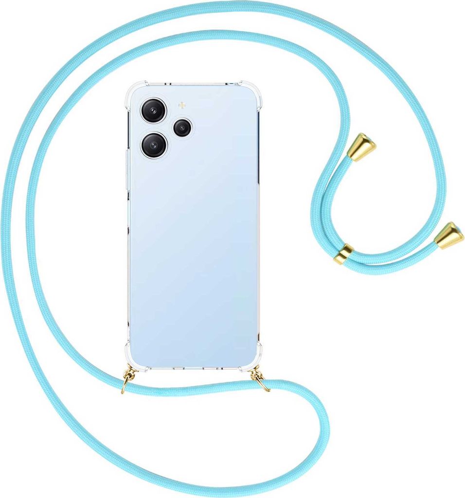 Handykette Backcover-Schutzhülle mit Band (Metall goldfarben) für Xiaomi Redmi 12 (6.79'') - himmelblau