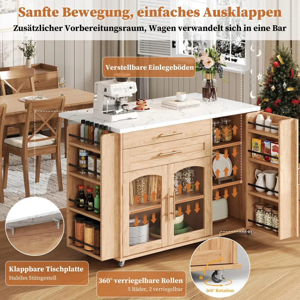 Table de bar de cuisine extensible pour repas et préparation de repas
