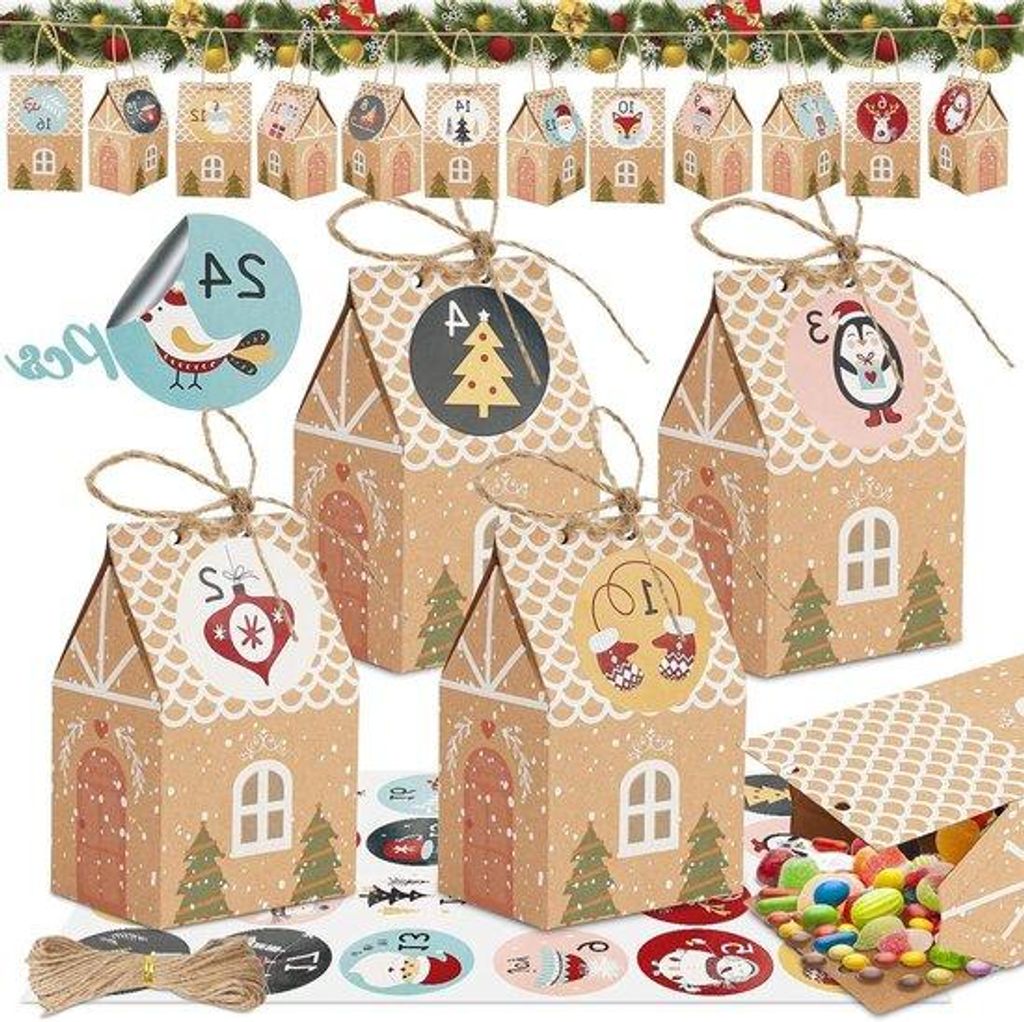Kerstkalender mit 24 Geschenkzetteln und digitalen Adventskalenderstickern - Weihnachtsgeschenke in Papier und Karton - Dekoration für Hochzeitsfe...