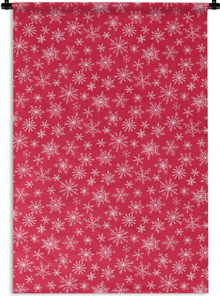 MuchoWow Wandteppich Wandbehang Schneeflocke - Rot - Weiß - Design 60x90 cm Tapisserie Dekoration Wandtuch - Foto-Teppich - Abwaschbar