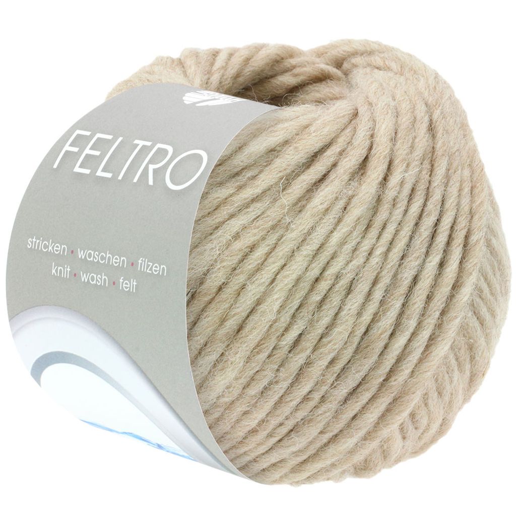 A ball of beige yarn with a label.