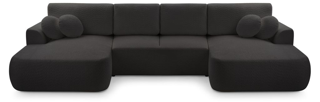 Masseno Ecksofa FILO mit Schlaffunktion U-Form, Sofa mit Bettkasten, Wohnzimmersofa, Couch, Soffa, Bettsofa, Couchgarnitur- Schwarz, CORAL 60