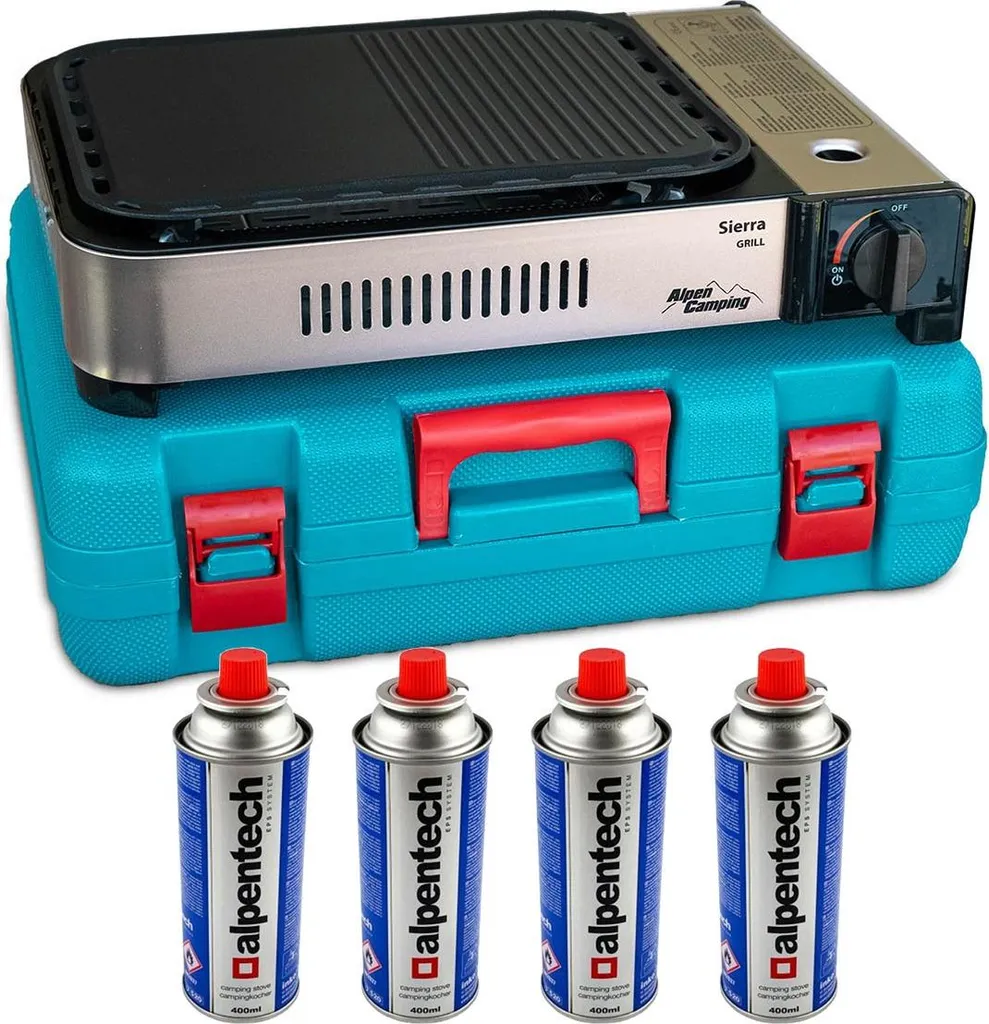 Plancha Grill 2100W Allumage Piezo ALPEN Pack Prêt à l'Emploi 4 Gaz
