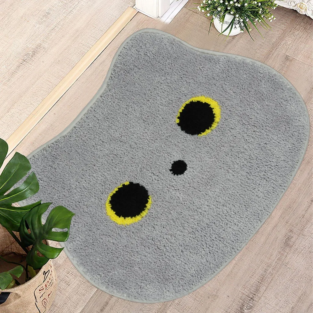 Sortie de bain chat gris absorbante et douce, tapis lavable antidérapant