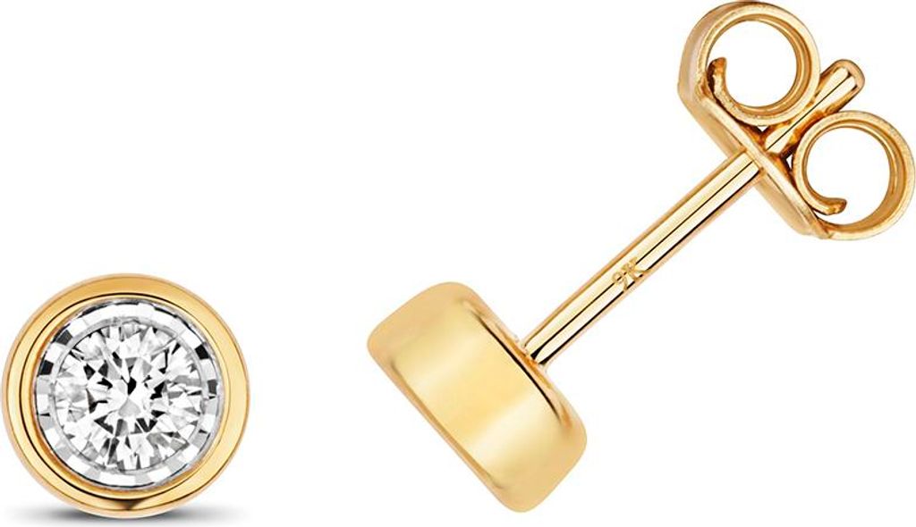 Funkelndes Feuer Klassische 9 Karat (375) Gold Diamant Paar Ohrstecker Brillant-Schliff 0.20 Karat H - I1 - 6mm*6mm; TRS353929KY