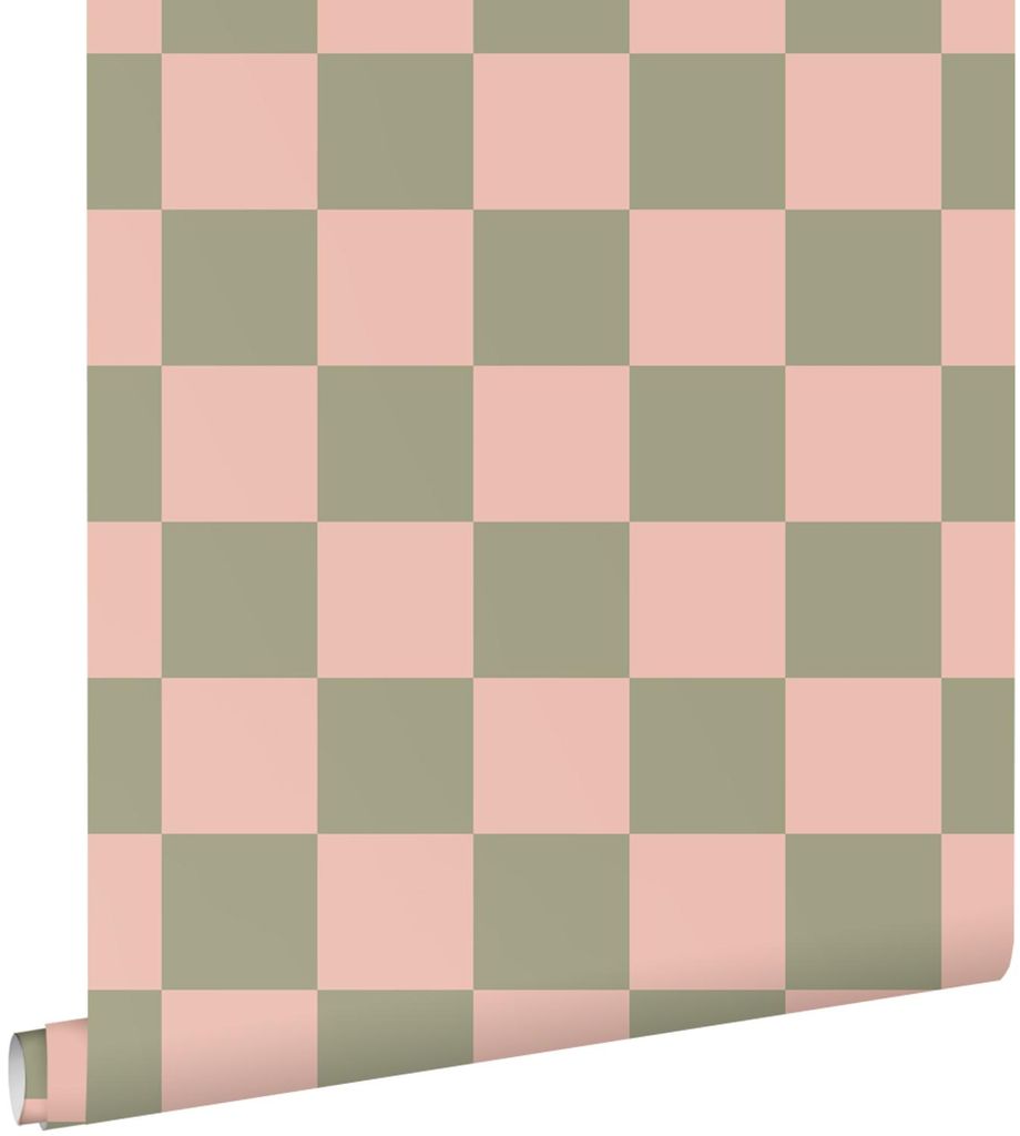 ESTAhome Tapete Karomuster Grün und Rosa 50 x 900 cm
