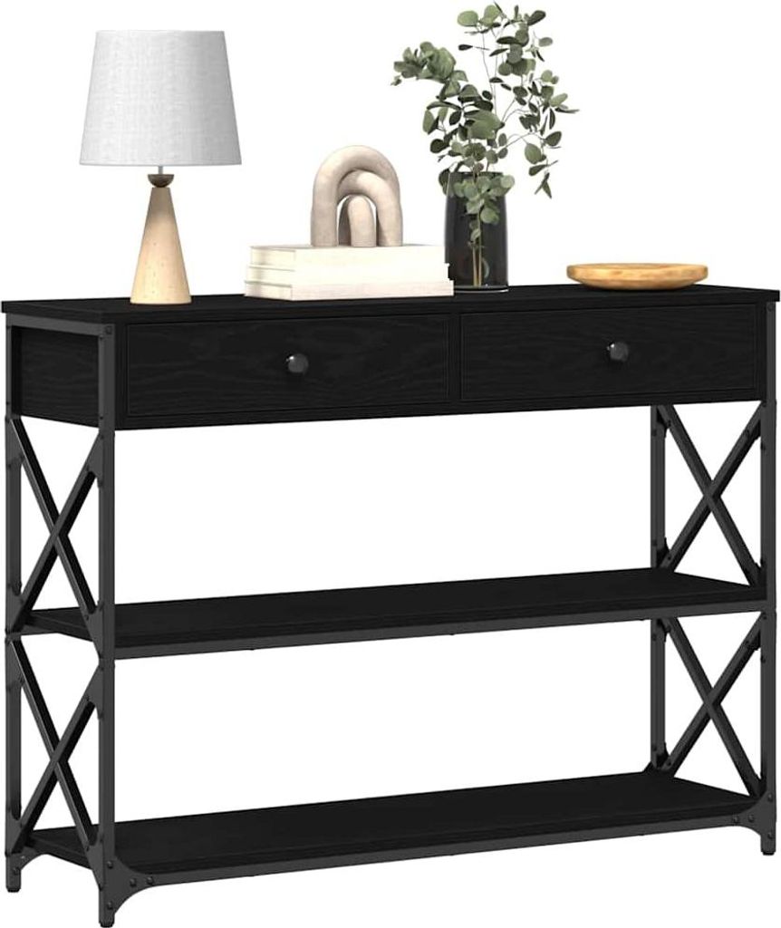 Möbel Konsole Tisch/Flurtisch Moderner design - Sofatisch für Wohnzimmer - mit Regal Schwarz Eichen-Optik 100x28x75 cm Top7497421