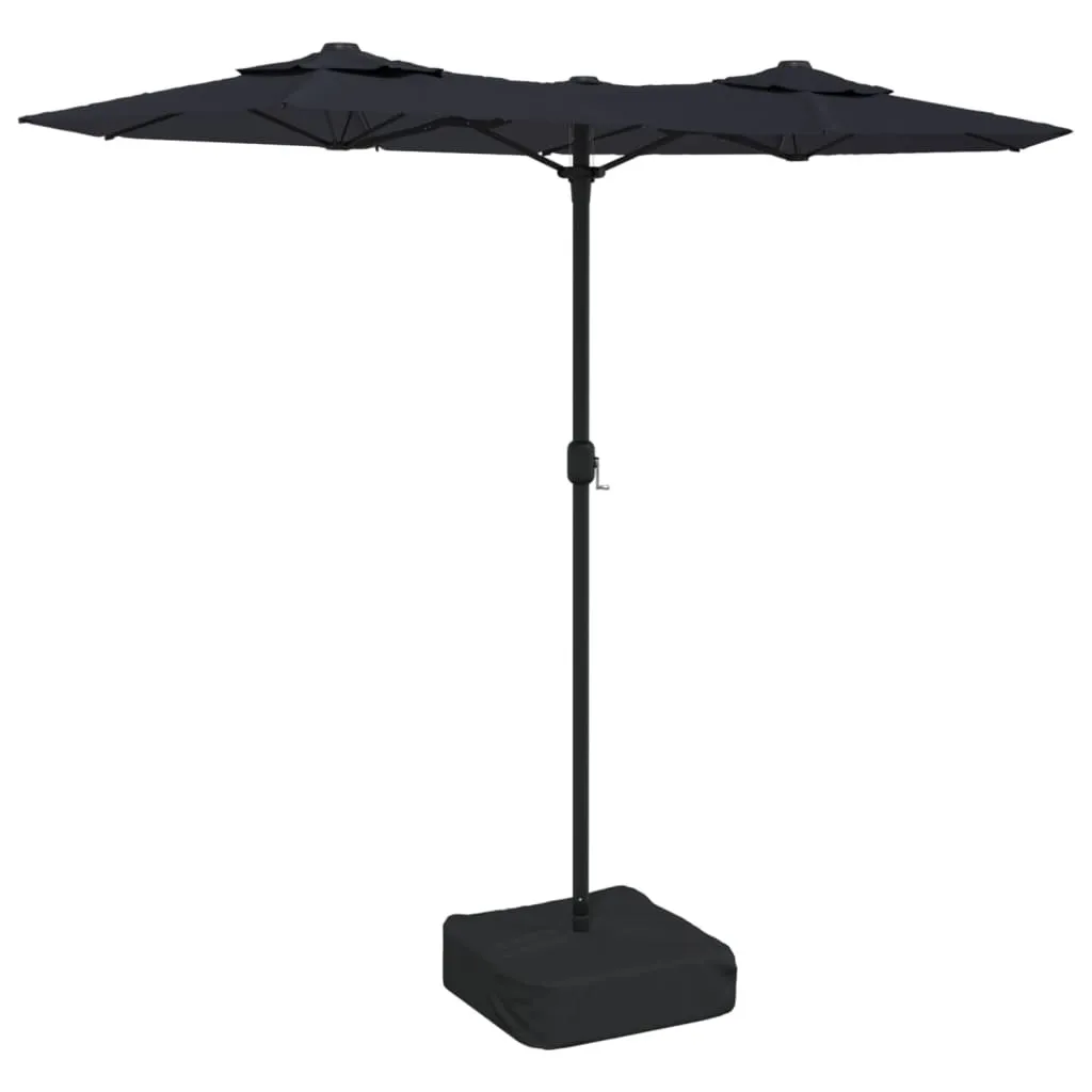 Parasol double tête pour terrasse et balcon noir avec lampes LED