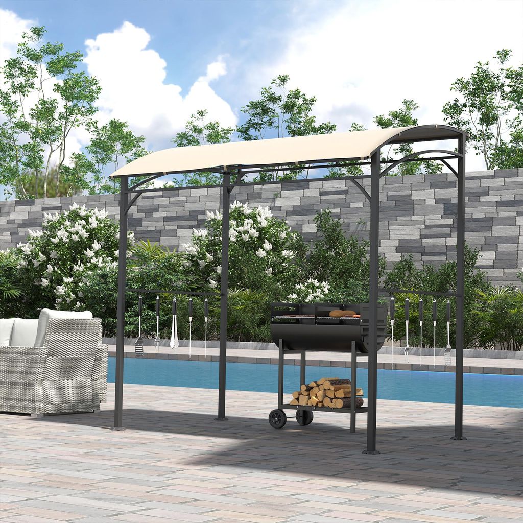 Grillpavillon 215x150x220cm – Gartenpavillon mit UV-beständiger Überdachung, Stahlrahmen & Haken, aus Polyester, Beige