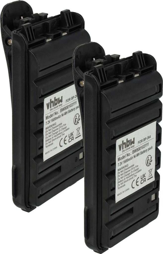 vhbw 2x Akku Ersatz für Icom BP-264 für Funkgerät, Walkie Talkie (1600 mAh, 7,2 V, NiMH) + Gürtelclip