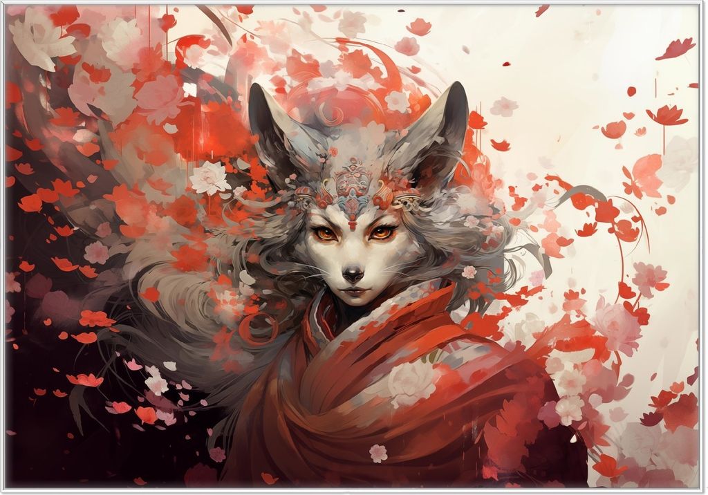 Wallario Wandbild Mystischer Fuchsgeist, Größe: 70,30 x 100,30 cm, Poster mit weißem Kunststoffrahmen